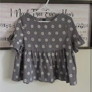 SHEIN Black and White Gingham Floral Blouse